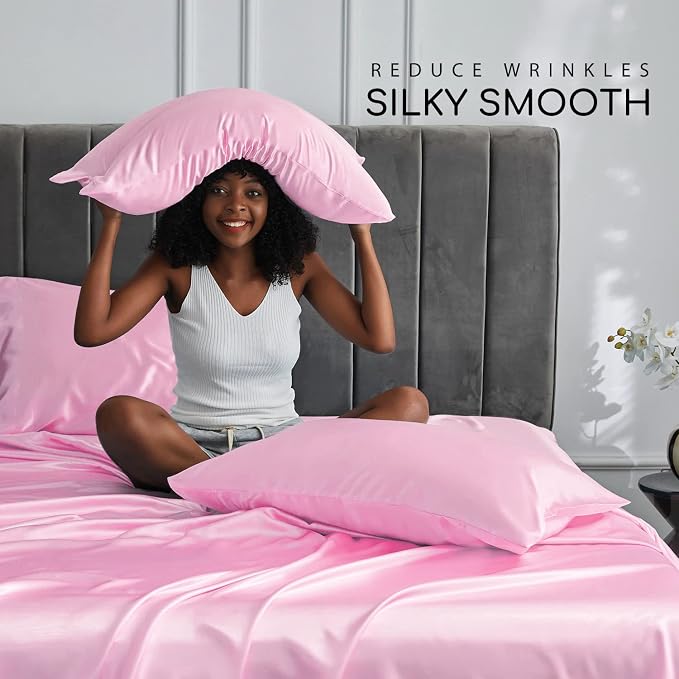 MR&HM Satin Bed Sheets, King Size Sheets Set - Image 3