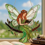 Stained Acrylic Fairy Reading a Book Suncatcher, Decorative Hanging Ornament - Image 5