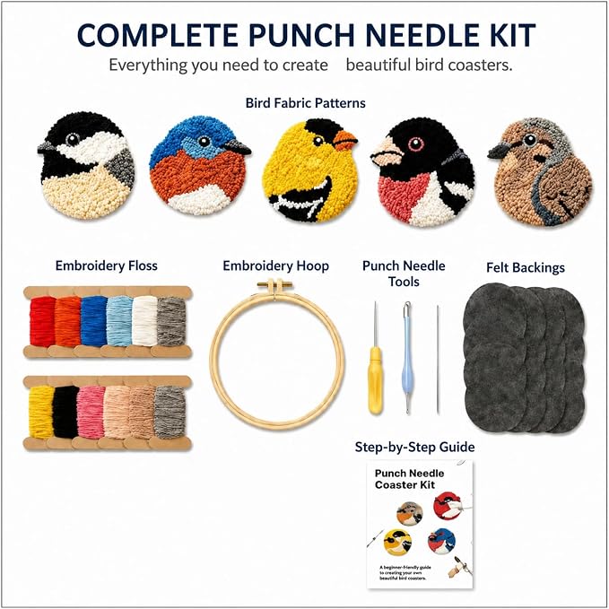 Bird Punch Needle Coaster Kit, DIY Handmade Tufted Coaster Making Set, Beginner - Image 2