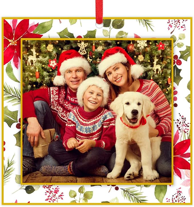 WaaHome Picture Frame Christmas Ornaments 2026-3'' Floral Photo Frame Christmas by WaaHome