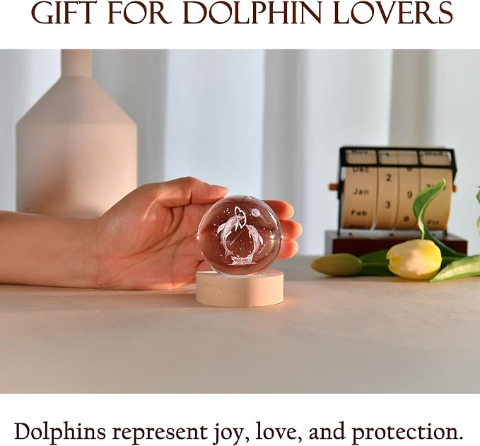 IFOLAINA Dolphin Gift for Mom Wife 3D Dolphins in Crystal Ball 60mm | Engraved - Image 5