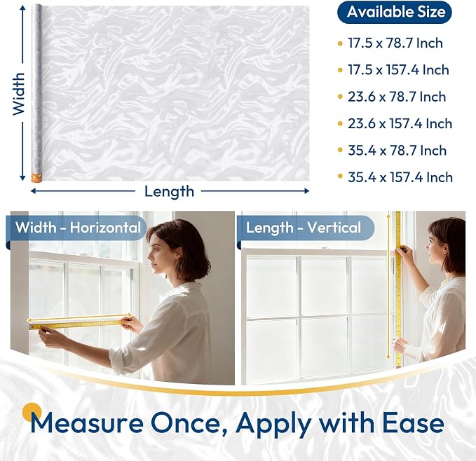 rabbitgoo Frosted Glass Window Privacy Film, Wave Pattern, 35.4" x 78.7" | - Image 8