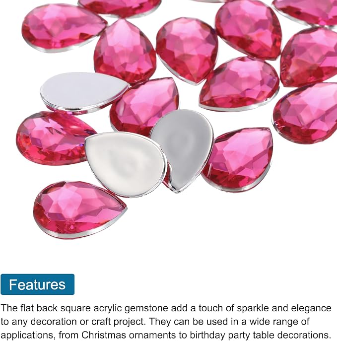 MECCANIXITY 50PCS Flat Back Acrylic Teardrop Gems 13x18mm Artificial Rhinestones - Image 4