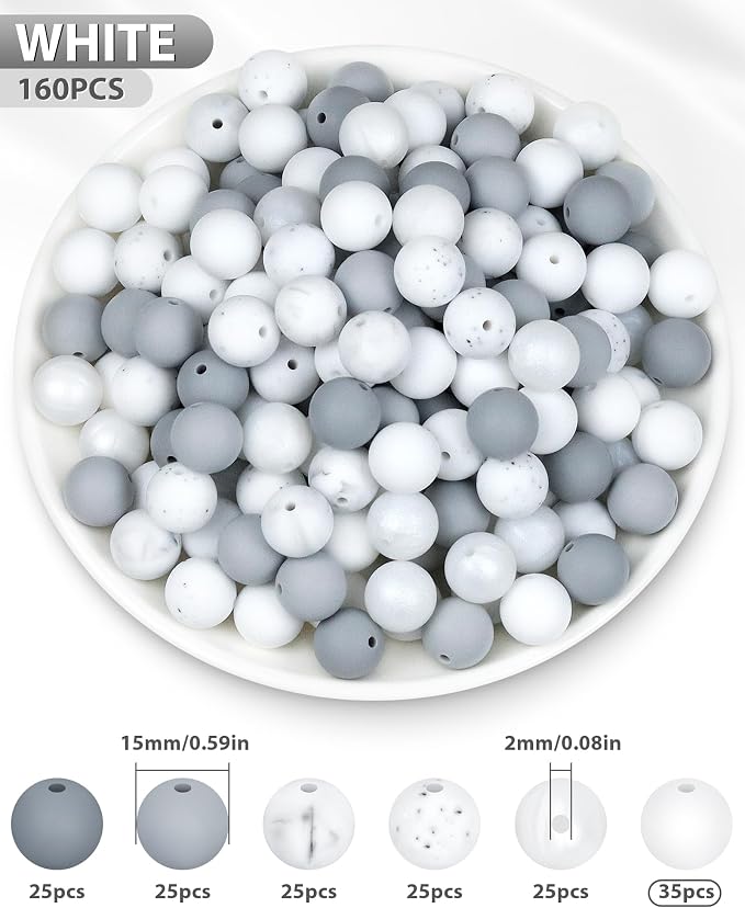 FIVEIZERO 160PCS 15mm Round Silicone Beads, Wear-resistant, Easy-clean - Image 2