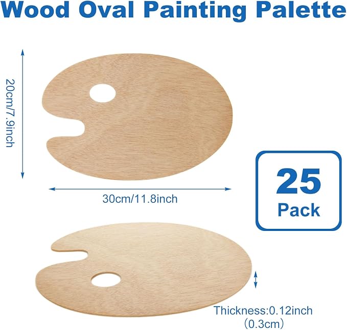 25 Pack Wood Painting Palette, Oil Wooden Paint Palette, Oval-Shaped Artist - Image 2