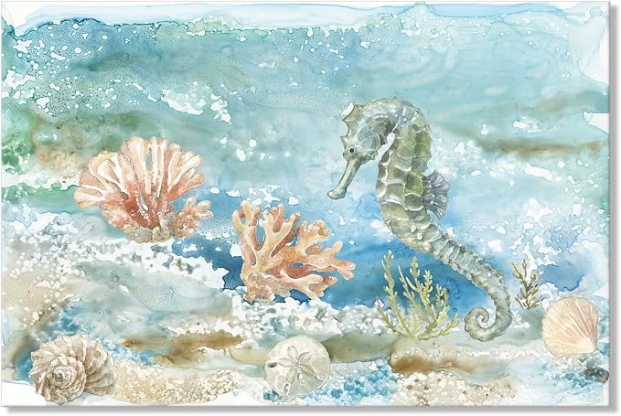 Seahorse Canvas Art Ocean Wall Decor Coastal Marine Sea Life Themed Painting by JAPOART
