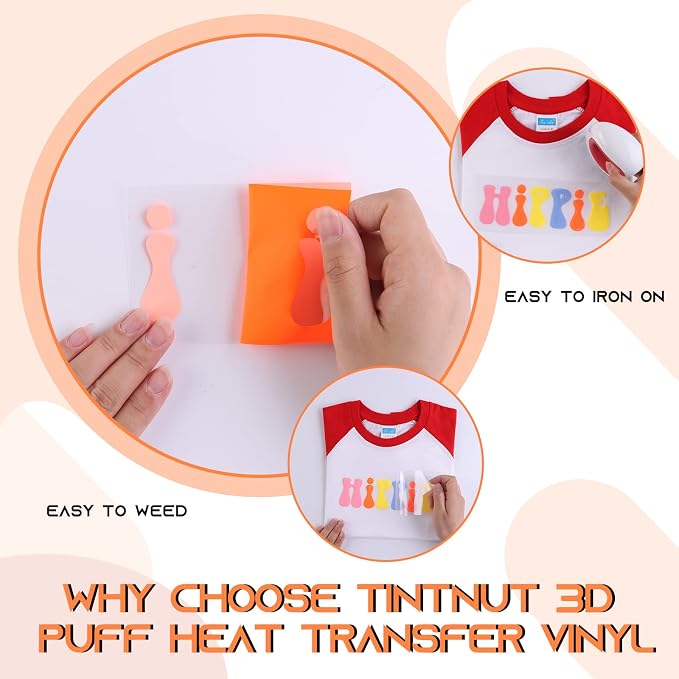 Tintnut Soft Orange Puff Heat Transfer Vinyl Roll, easy cut & weed, stretch - Image 3