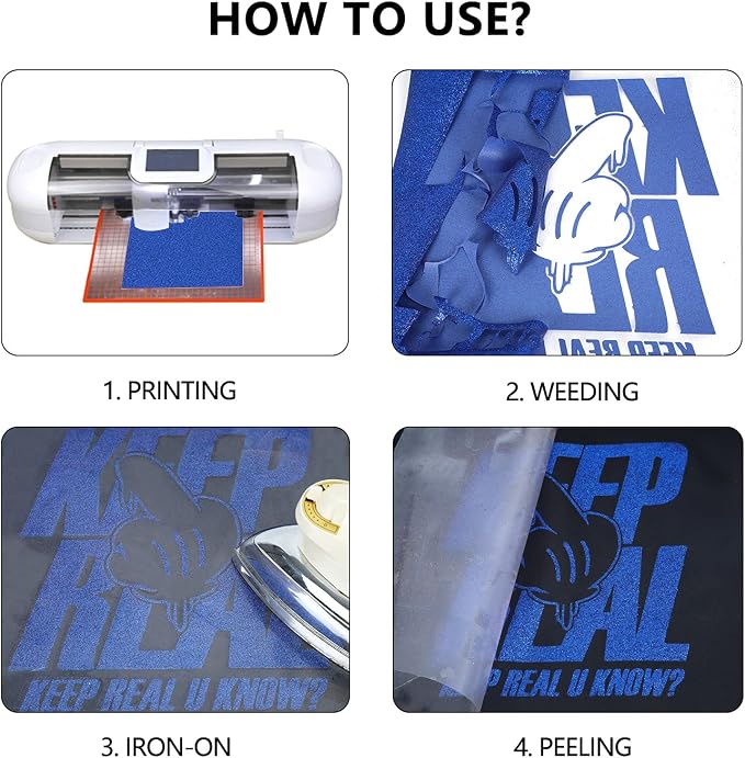 guangyintong Glitter Royal Blue Heat Transfer Vinyl HTV Rolls, 2 Rolls 12" x - Image 5