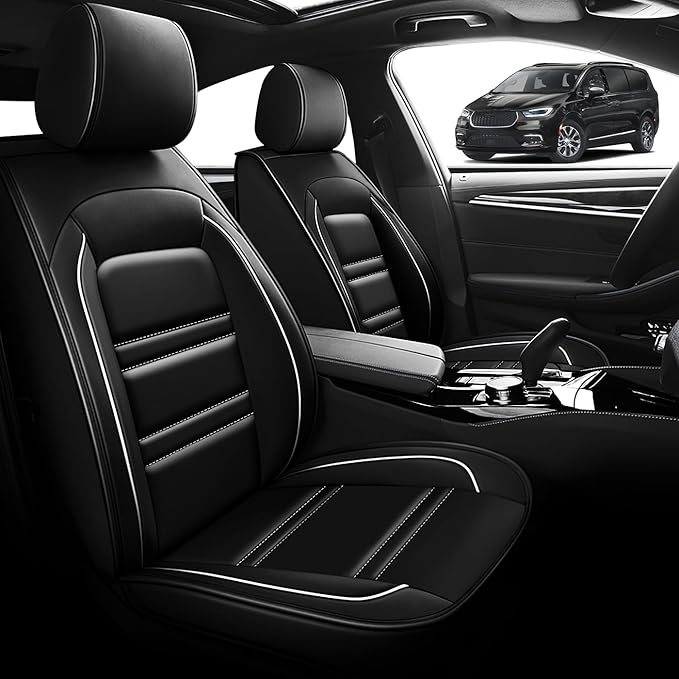 Seat Cover for Chrysler Car Pacifica 2004-2025 | Car Seat Covers Front Seats, Waterproof Seat Protectors, Automotive Front Seat Covers (Front Seat, Black&White Line)