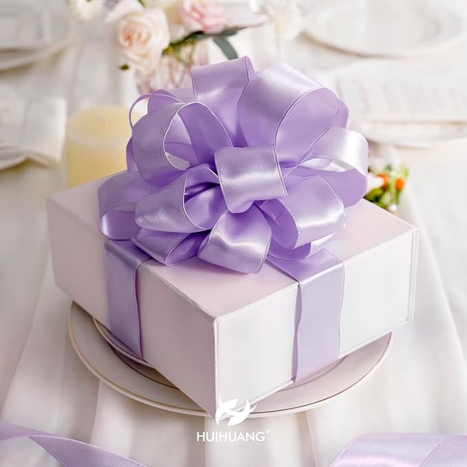 HUIHUANG Lavender Satin Wired Ribbon 1-1/2 inch Lavender Purple Wire Edge Ribbon - Image 6