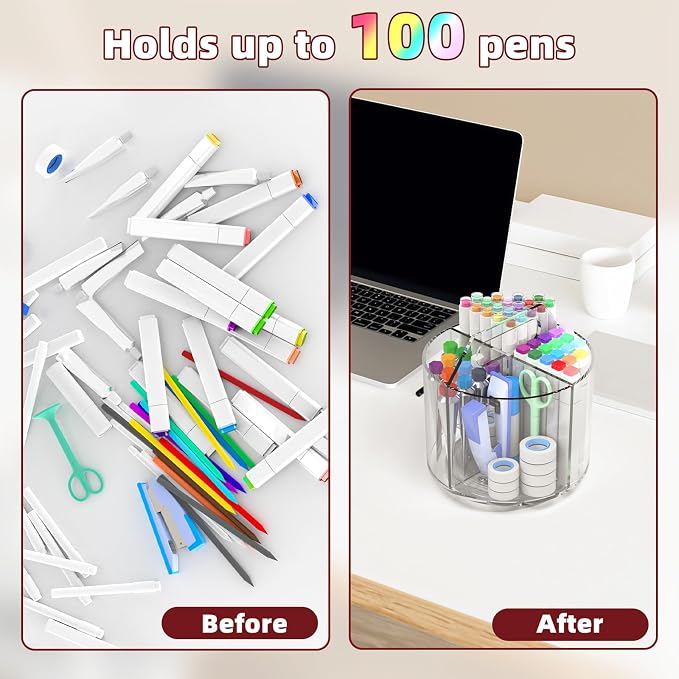 Absonic Pencil Holder for Kids, 360 Rotating Pen Holder for Desk Organizer and - Image 2