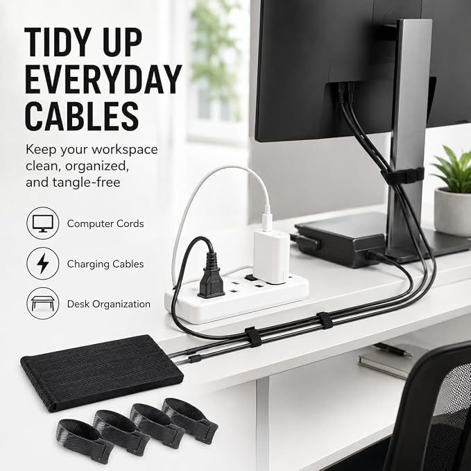 80pcs 8 Inch Cable Ties Reusable Black Hook and Loop Cord Ties - Image 5