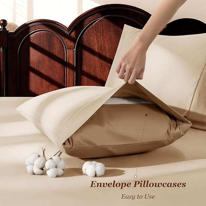 LBRO2M 1000 Thread Count 100% Egyptian Cotton Sheets Set Full Size, 4 Piece - Image 6