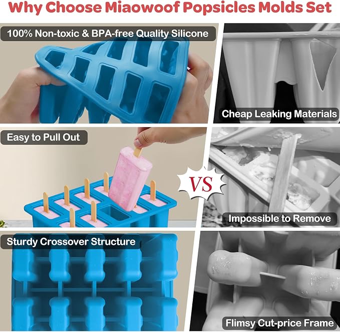 Miaowoof Homemade Popsicle Molds, 10-Cav Non-BPA Silicone Ice Pop Maker - Image 3