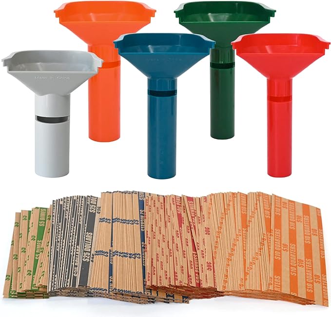 L LIKED 175 Assorted Flat Striped Coin Wrappers & 5 Coin Sorters Tubes by LLIKED