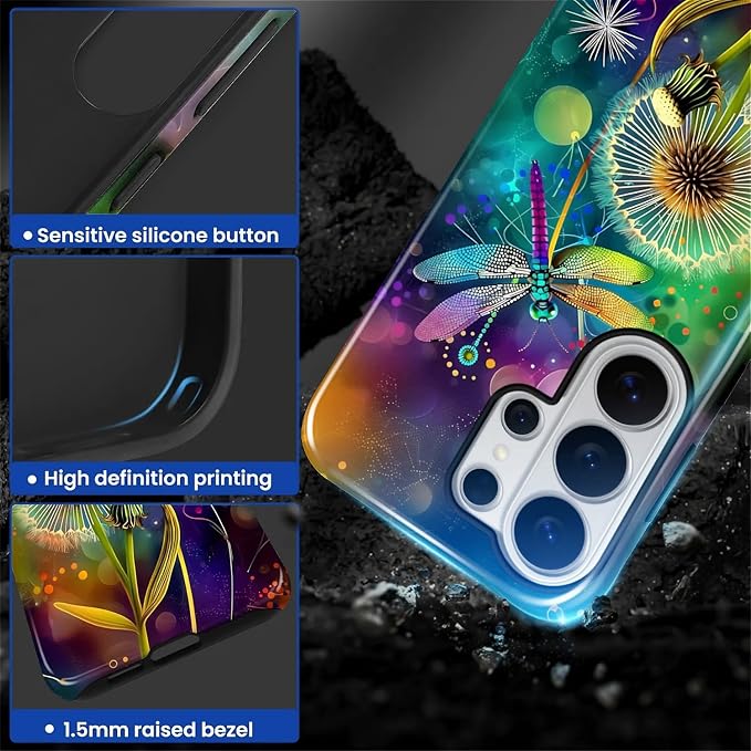 for Samsung Galaxy S26 Ultra Case, Dragonfly Dandelion Colorful Pattern Glossy - Image 3