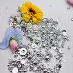 Sqqzuie1500PCS 3-14mm Shiny Silver Flatback Pearls, 150g Half-Round ABS Pearls - Image 2