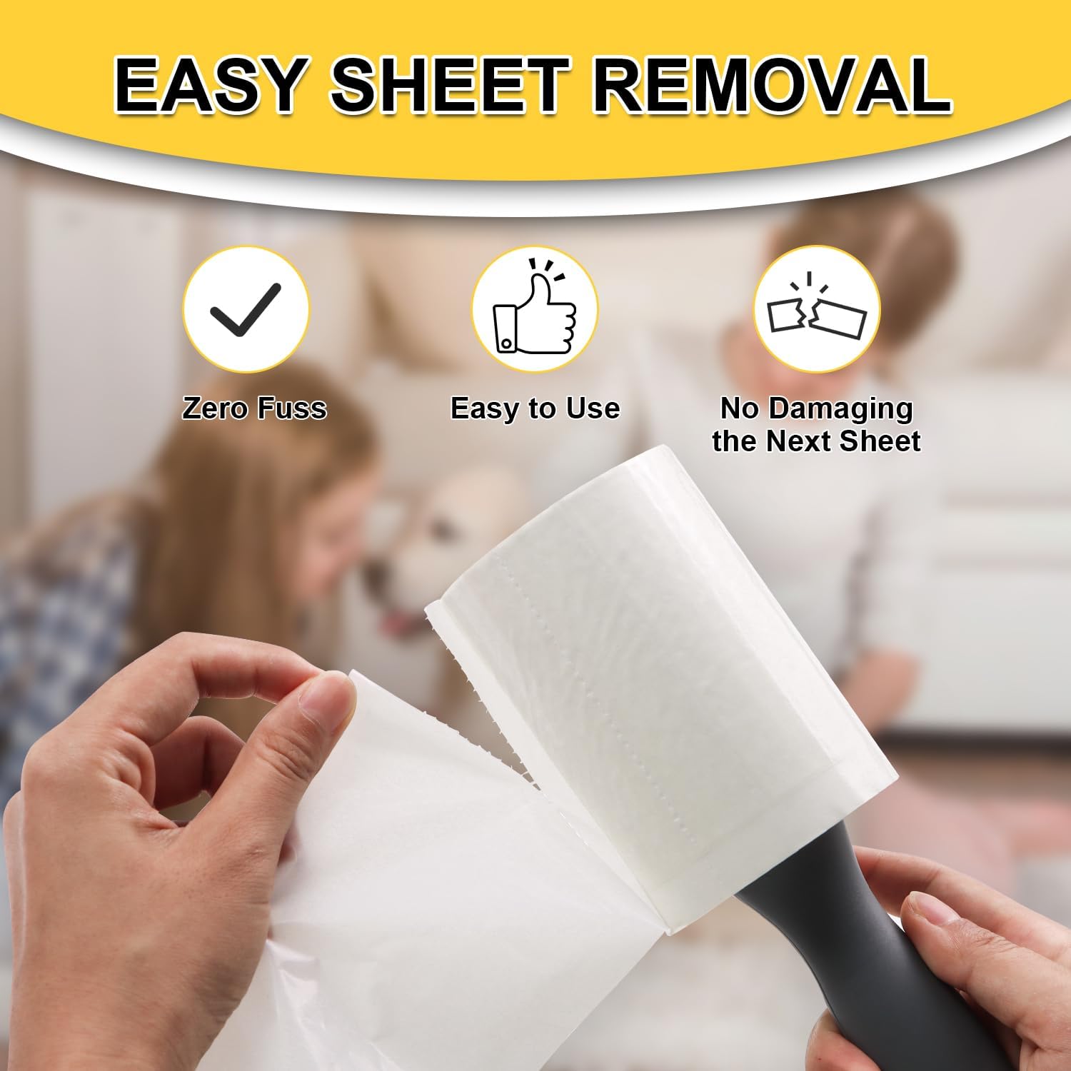 Extra Sticky Lint Rollers for Pet Hair, 250 Sheets, Lint Remover for Dog Cat Hair Removal, Animal Fur, Fuzz, Couch, Clothes Furniture and Carpet Travel-Friendly Grip Handle (1, White)