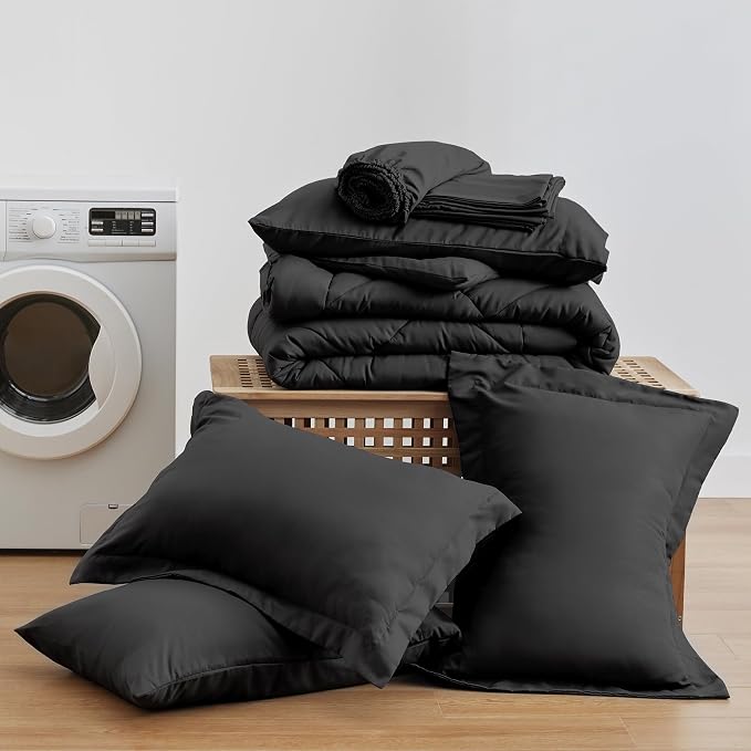 Love's cabin Oversized Queen Comforter Set Black, 7 Pieces Bed in a Bag - Image 9