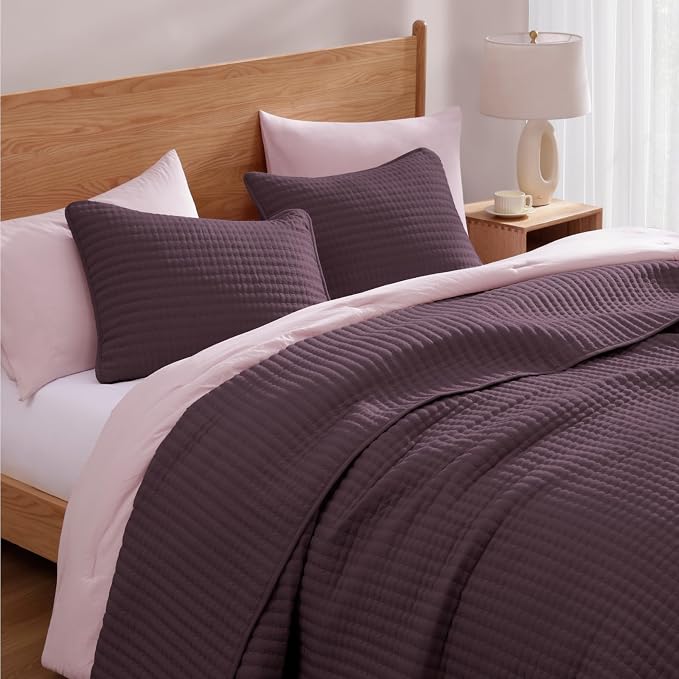WRENSONGE Queen Quilt-3 Pieces Lightweight Bedspreads Italian Plum Queen Size - Image 3