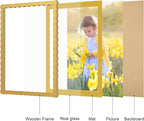 12x16 Picture Frame with Mat for 11x14, Wavy Edge Wooden Real Glass Photo Frame - Image 5