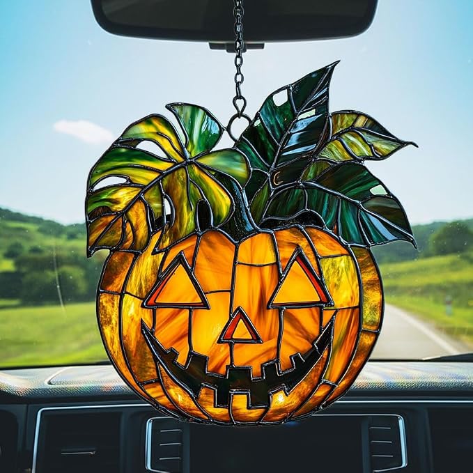 Monstera Jack-o'-Lantern Acrylic Suncatcher Stained Glass Effect Window Car - Image 5