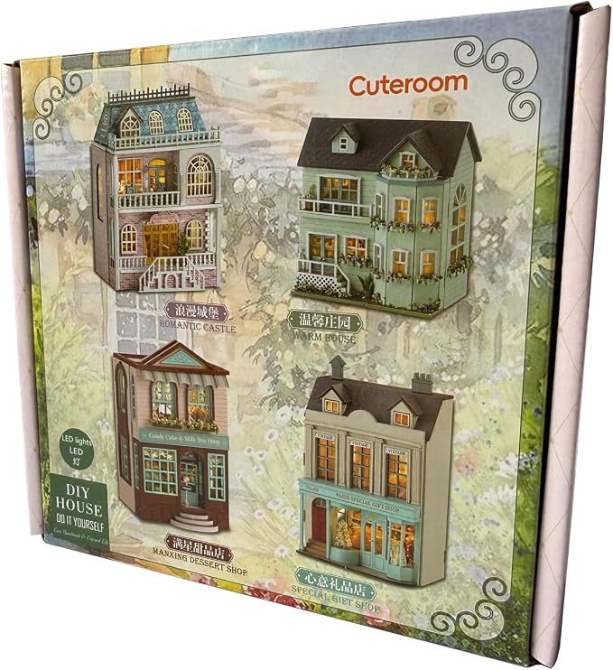 DIY Miniature House Kit, CUTEROOM Wooden Dollhouse Kit Mini House Making Kit - Image 8