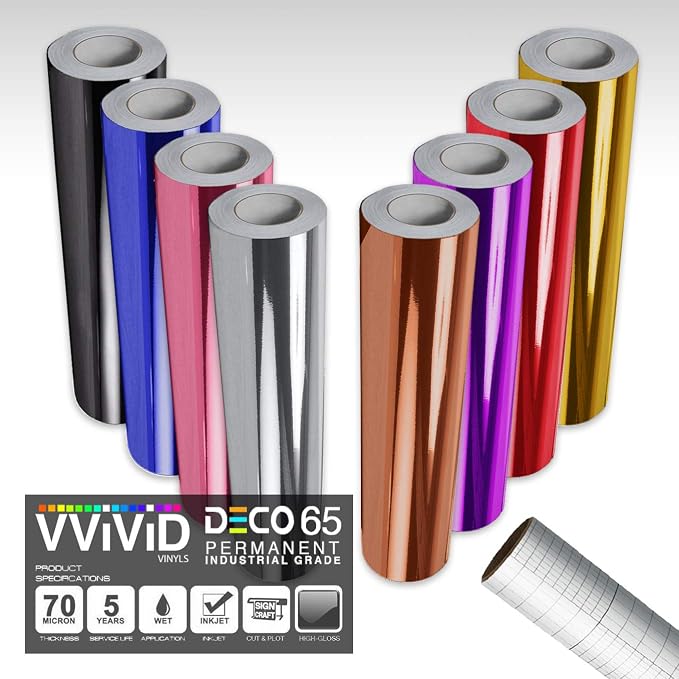 VViViD Chrome 8-Color Gloss DECO65 Permanent Adhesive Craft Vinyl 1ft x 5ft by VVIVIDVINYL