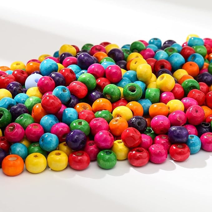 ToBeIT 1000Pcs Colourful Wooden Beads Round Paint Wood Bead 8mm Large Hole - Image 2