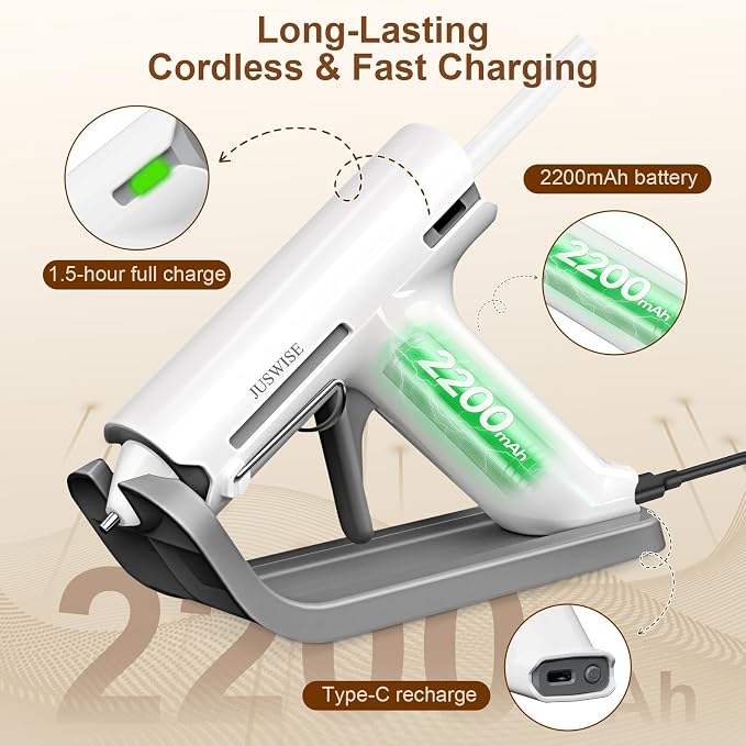 Cordless Hot Glue Gun and 20 Sticks Set, Fast Preheating, Mini Size | 2200mAh - Image 3