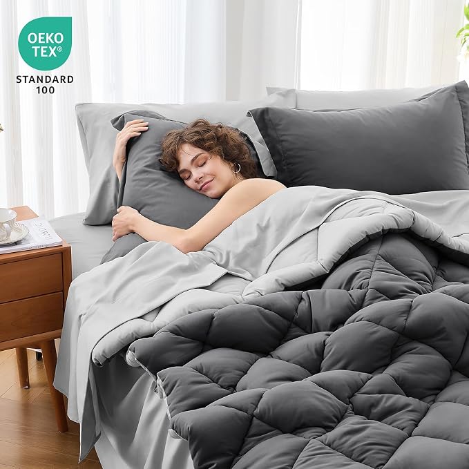 MUXHOMO 7 Pieces California King Comforter Set, Reversible Bed in a Bag Cal - Image 4