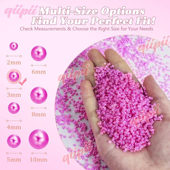 qiipii 7200PCS 3mm Small Rose Red Half Round Pearls - Image 3