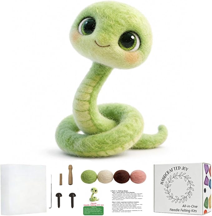 DIY Needle Felting Kit Cute Green Snake – Needle Felting Starter Kit by FaceNFace