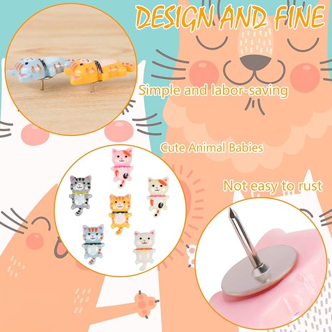 30 Pcs Cute Cat Push Pins, Resin Cat Push Pins Decorative Animal Thumb Tacks - Image 3