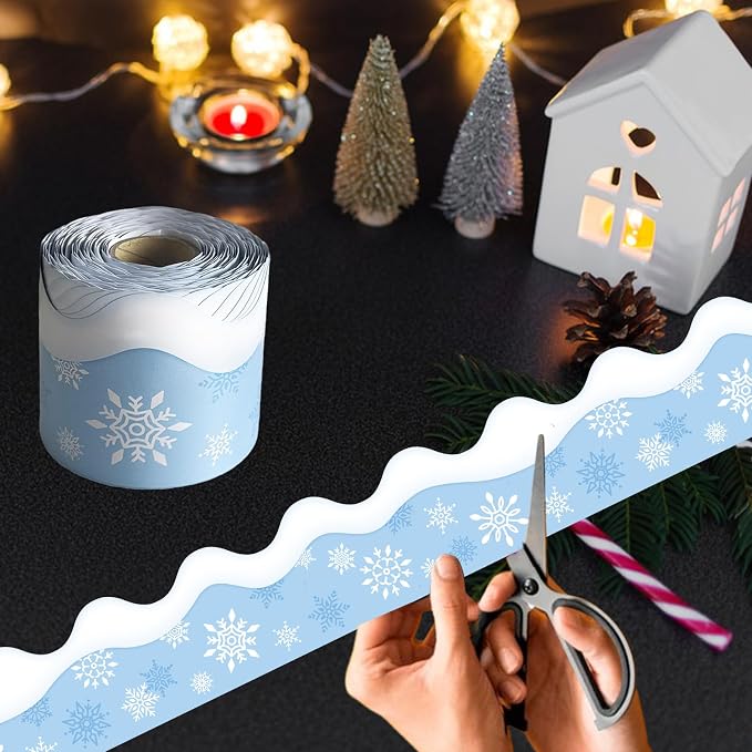 69ft Winter Snowflake Border，Scalloped Rolle Trim Light Blue Classroom Borders - Image 3
