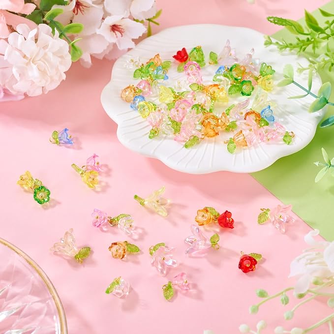 FASHEWELRY 21Pcs 7 Colors Transparent Acrylic Flower Charms 28mm Crystal Clear - Image 2