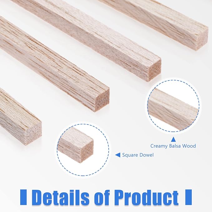 Yulejo 150 Pieces Balsa Wood Sticks 1/8 x 1/8 x 12 Inch Hardwood Square Dowels - Image 3