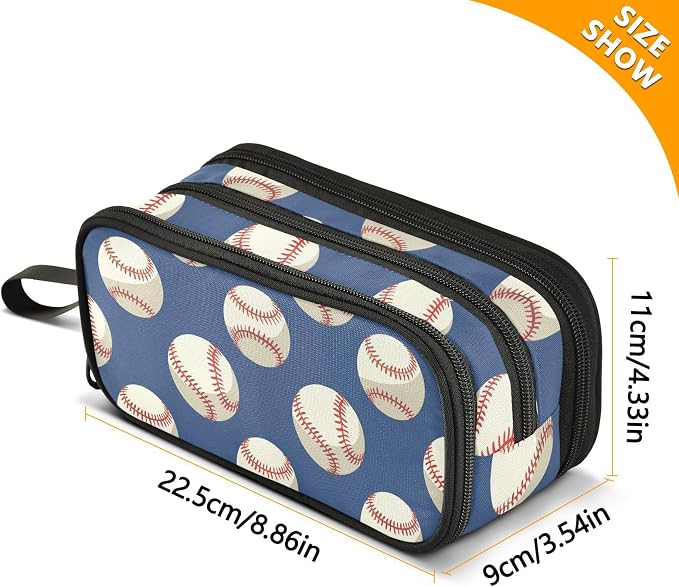 Baseballs Ball Blue Pencil Case Box Boys Girls Large Pencil Pouch - Image 8