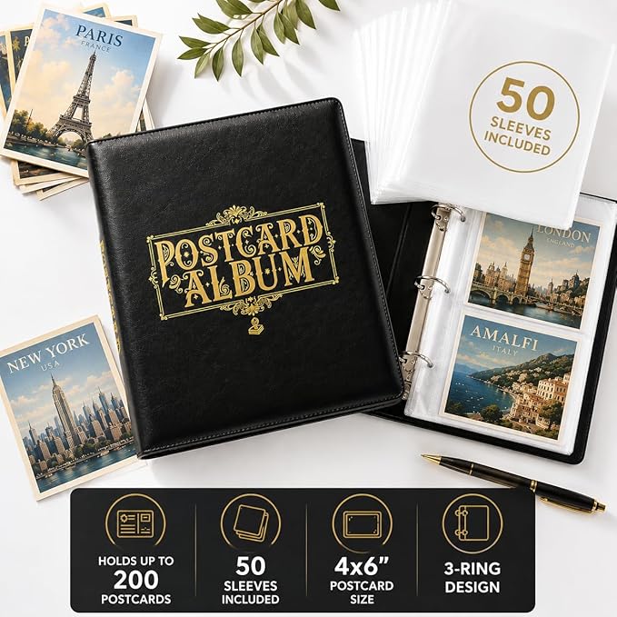 Elegant Postcard Album Book for Collecting, Sleeves Included, Post Card Album - Image 2