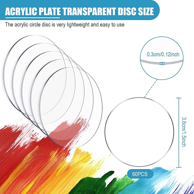 60 Pieces Transparent Acrylic Circle Discs Thick Round Acrylic Sheets Blanks - Image 2
