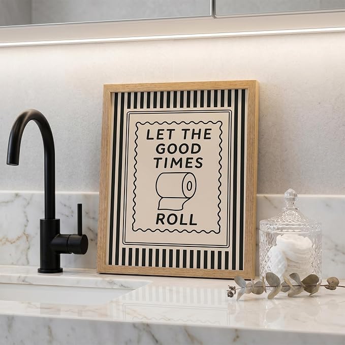 Funny Bathroom Decor Framed Canvas Wall Art, Let The Good Times Roll Toilet - Image 6