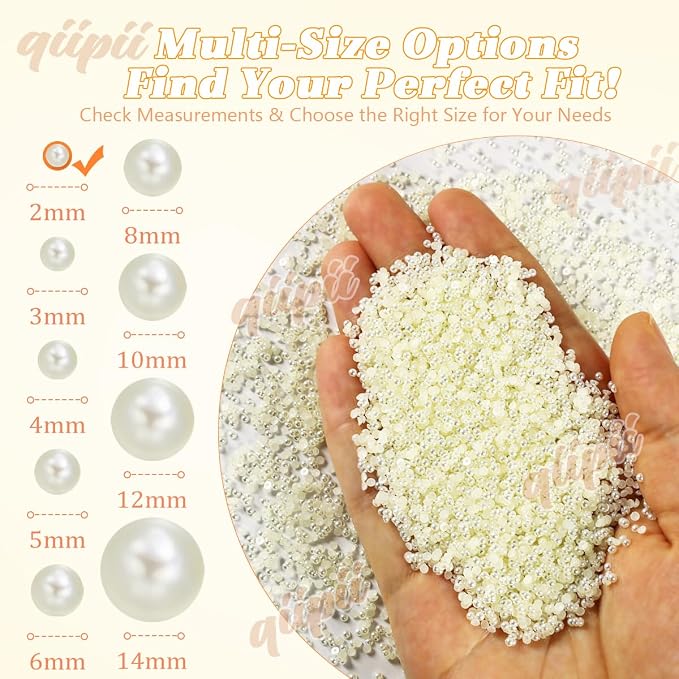 qiipii 7500PCS 2mm Small Beige White Round Half Round Pearls - Image 3