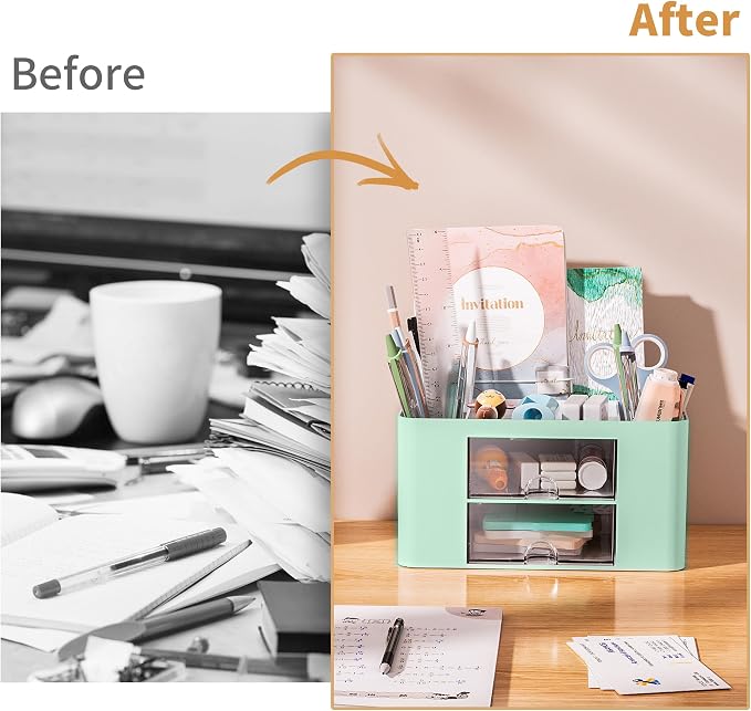 Marbrasse Pen Organizer with 2 Drawer, Desk Organizers and Accessories with 5 - Image 7