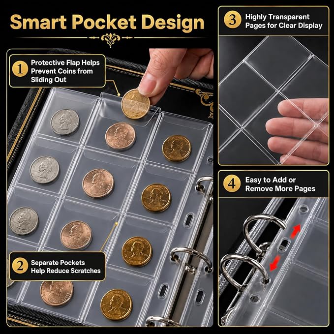 Coin Collection Book Holder for Collectors, 200 Pockets Collecting Album& 30 - Image 4