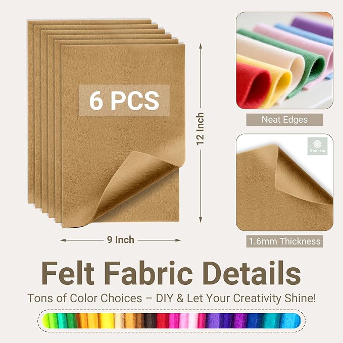 Tan Soft Felt Sheets for Crafts, 1.6mm Thick, Kids' Crafts, DIY Projects - Image 2