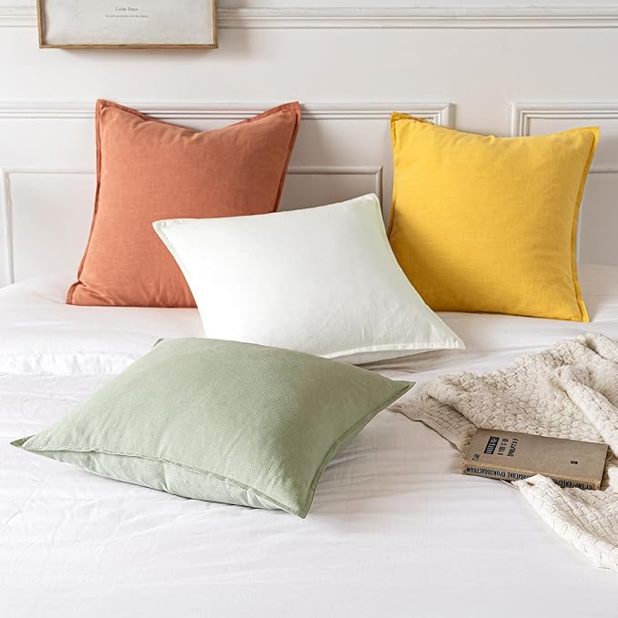 MIULEE Decorative Linen Pillow Covers 20x20 Inch Coral ​Boho Farmhouse​ - Image 5