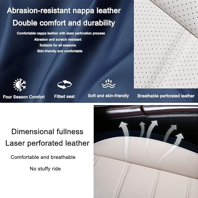 Leather Seat Cover for Ford Edge 2010-2026,Waterproof Soft Seat Covers,Interior Accessories Seat Covers Cushion Vehicle Protector Airbag Compatible(Blue&White,Full Set)
