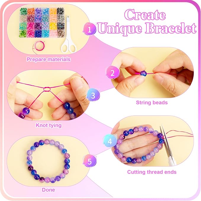 XSEINO 192 Colors 4800pcs 8mm Dream Candy Colorful Series Glass Beads Bracelet - Image 5