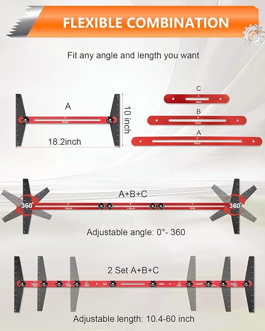 AXIUM Stair Tread Template Tool Adjustable 10.5" to 60.5" Stair Gauge Jig | - Image 2