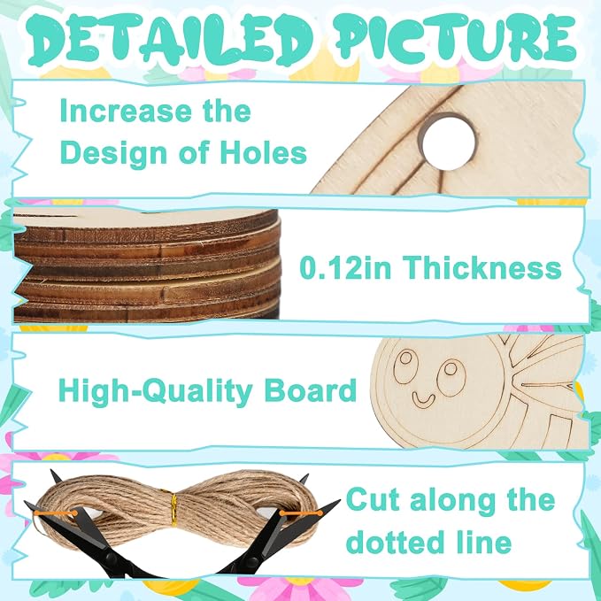80PCS Unfinished Ornament Wood Crafts, Painting Blank Wooden Cutouts | DIY 10 - Image 3